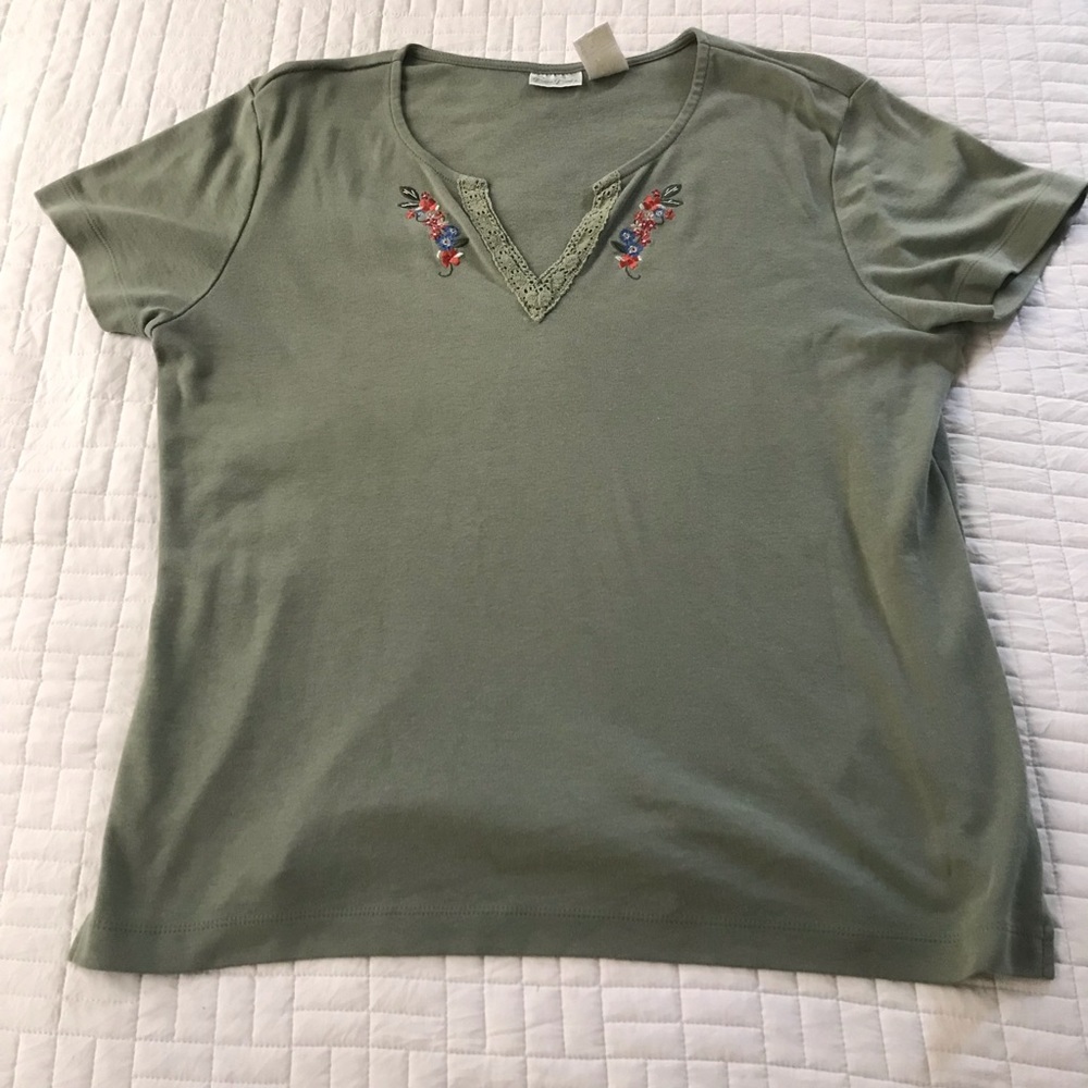 Bobbie Brooks Vintage 90s Green Boho Cottagecore Embroidered Floral Shirt XL